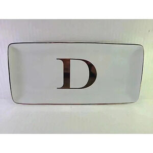 Williams Sonoma Small Serving Tray Platter Gold White Letter D Monogrammed